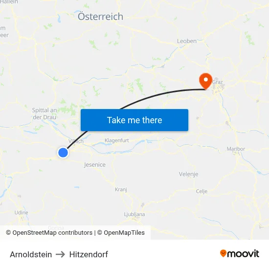 Arnoldstein to Hitzendorf map