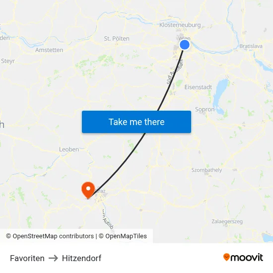 Favoriten to Hitzendorf map