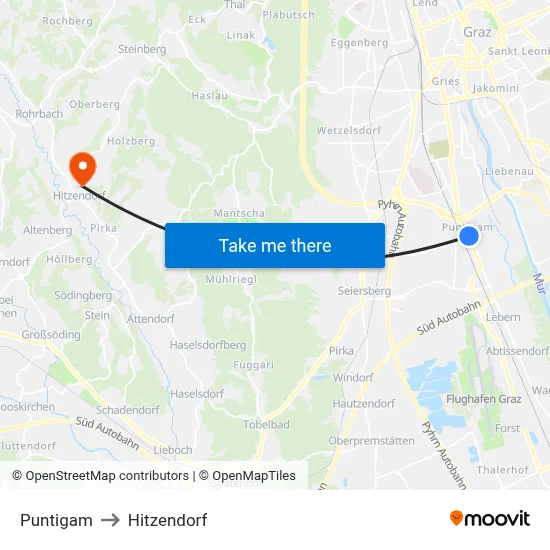 Puntigam to Hitzendorf map