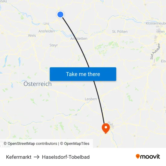 Kefermarkt to Haselsdorf-Tobelbad map