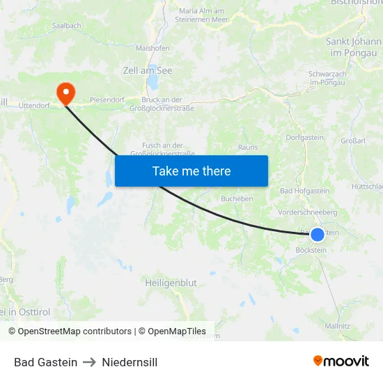 Bad Gastein to Niedernsill map