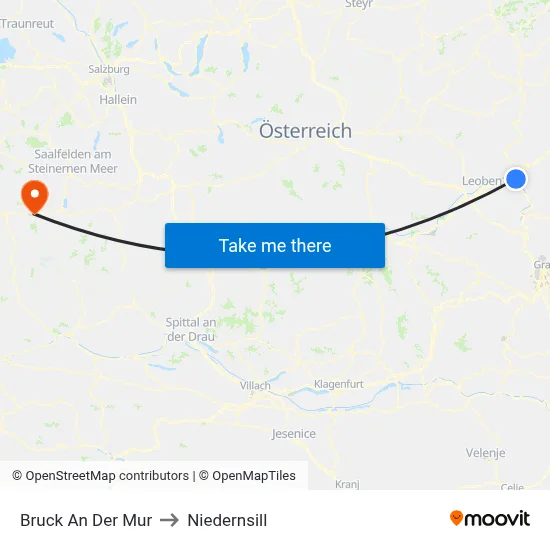 Bruck An Der Mur to Niedernsill map