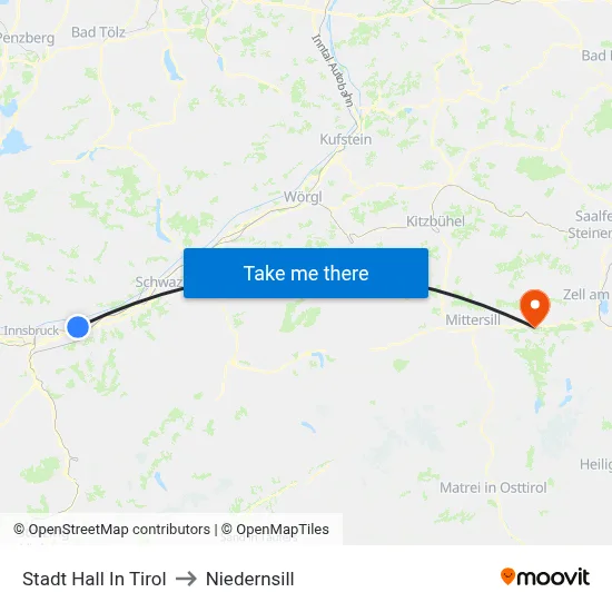 Stadt Hall In Tirol to Niedernsill map