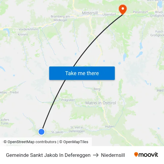 Gemeinde Sankt Jakob In Defereggen to Niedernsill map