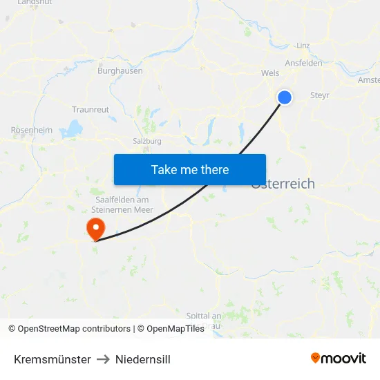 Kremsmünster to Niedernsill map