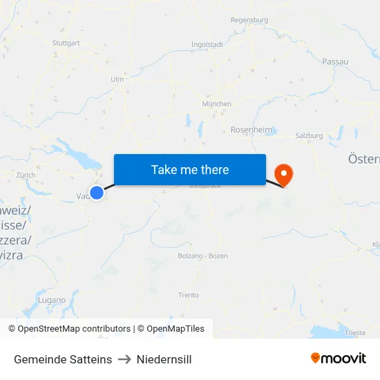 Gemeinde Satteins to Niedernsill map
