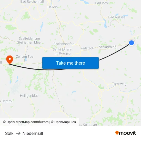 Sölk to Niedernsill map