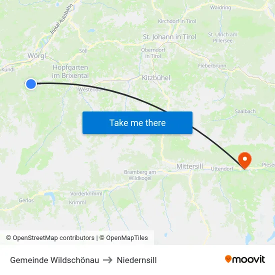 Gemeinde Wildschönau to Niedernsill map