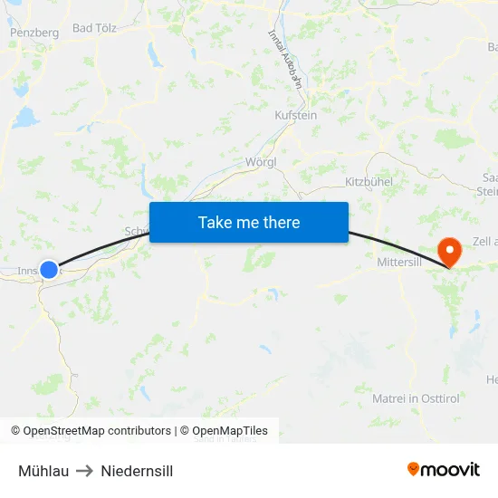 Mühlau to Niedernsill map