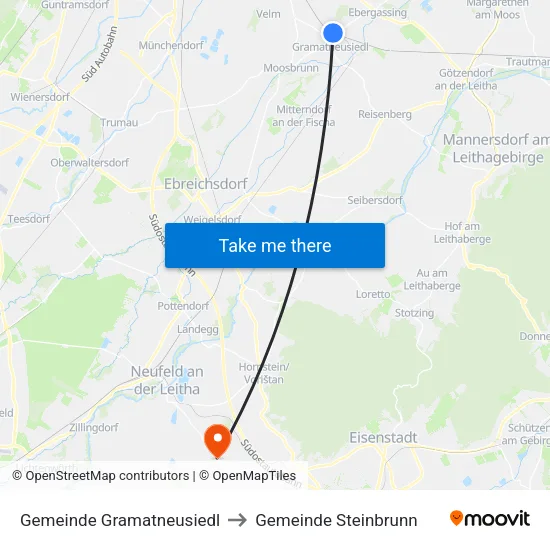 Gemeinde Gramatneusiedl to Gemeinde Steinbrunn map