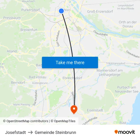 Josefstadt to Gemeinde Steinbrunn map