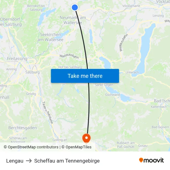 Lengau to Scheffau am Tennengebirge map
