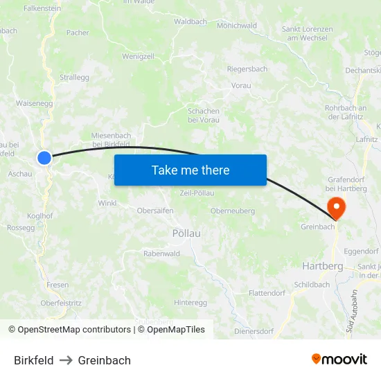 Birkfeld to Greinbach map