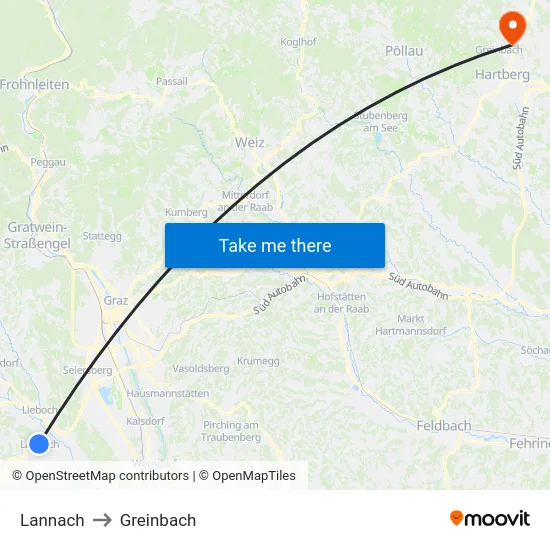 Lannach to Greinbach map