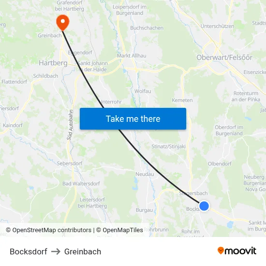 Bocksdorf to Greinbach map