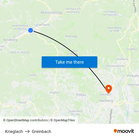 Krieglach to Greinbach map