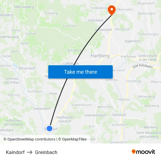Kaindorf to Greinbach map