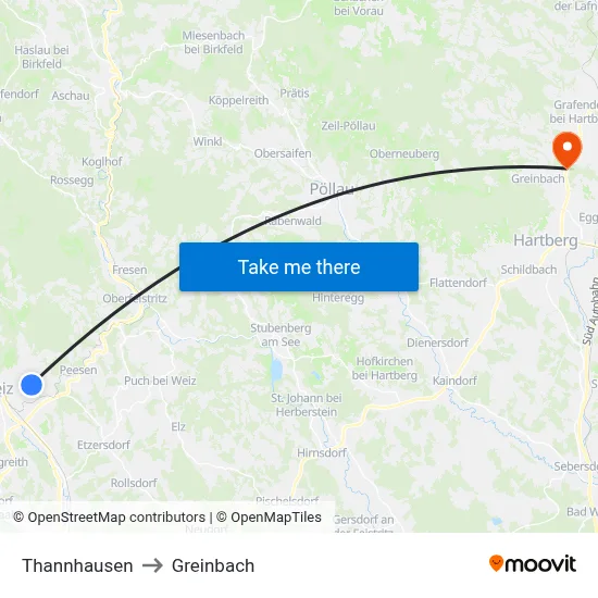 Thannhausen to Greinbach map
