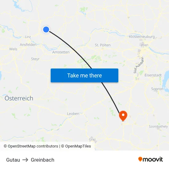Gutau to Greinbach map
