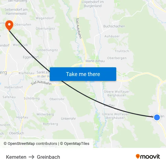 Kemeten to Greinbach map