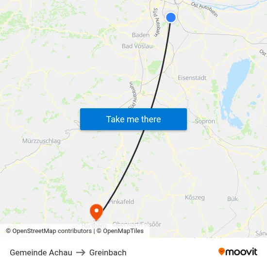 Gemeinde Achau to Greinbach map