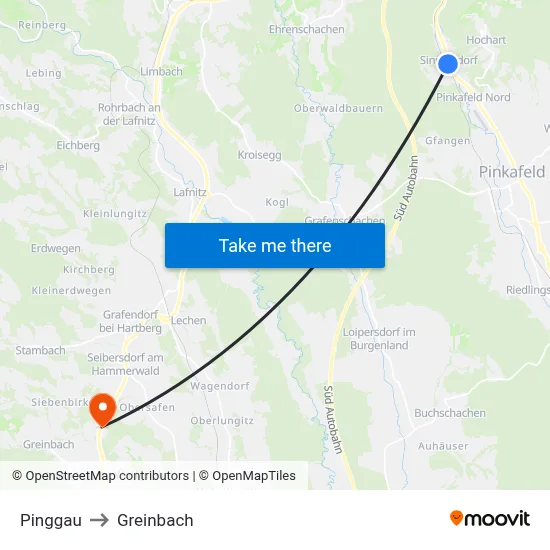 Pinggau to Greinbach map