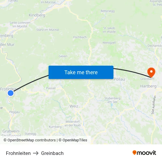 Frohnleiten to Greinbach map
