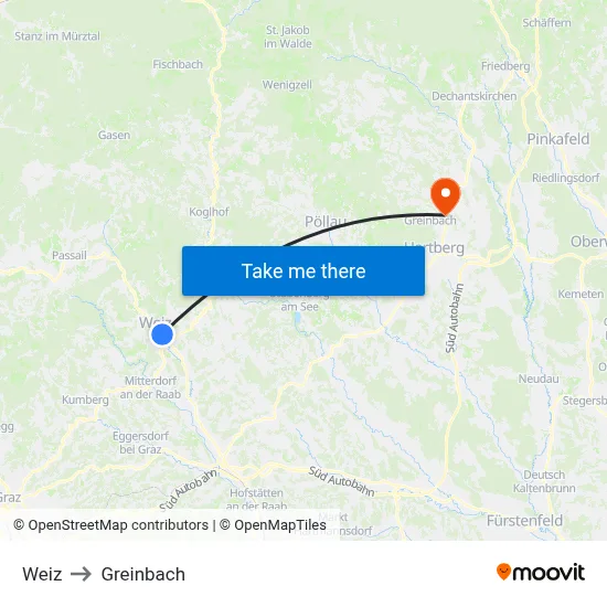 Weiz to Greinbach map