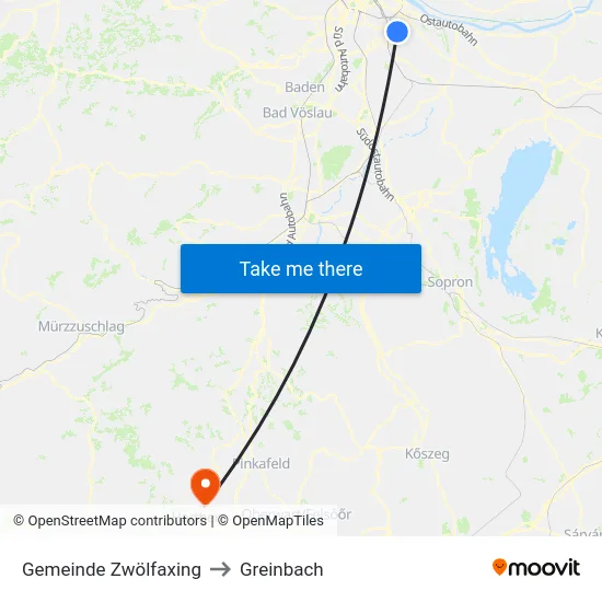 Gemeinde Zwölfaxing to Greinbach map