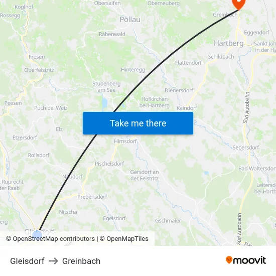 Gleisdorf to Greinbach map