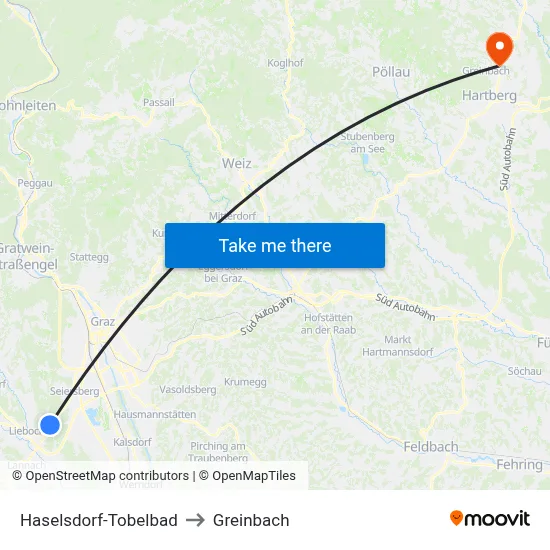 Haselsdorf-Tobelbad to Greinbach map