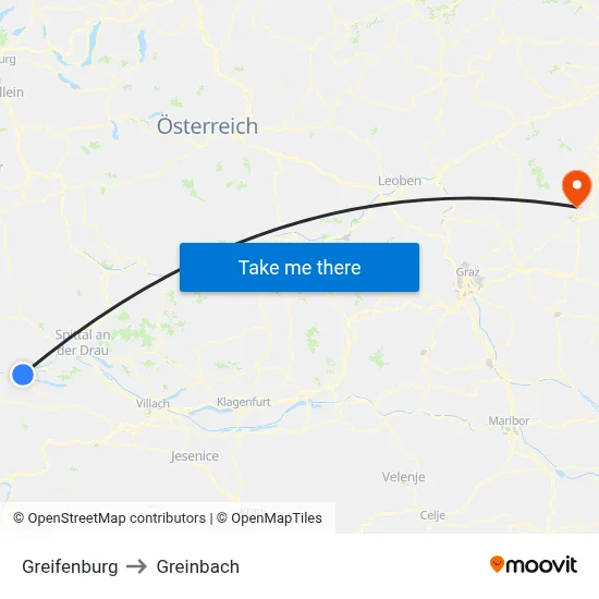 Greifenburg to Greinbach map