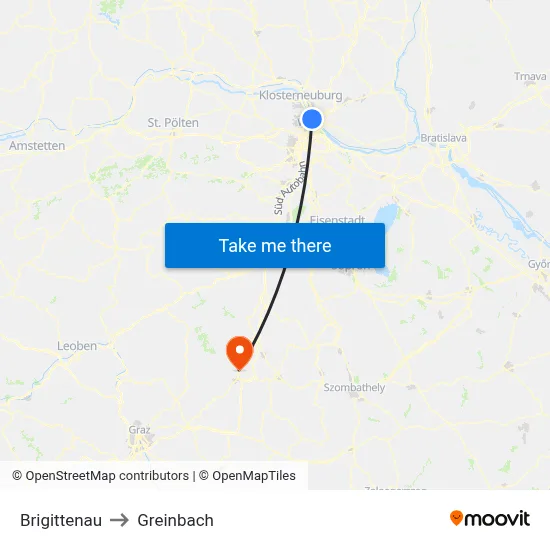 Brigittenau to Greinbach map
