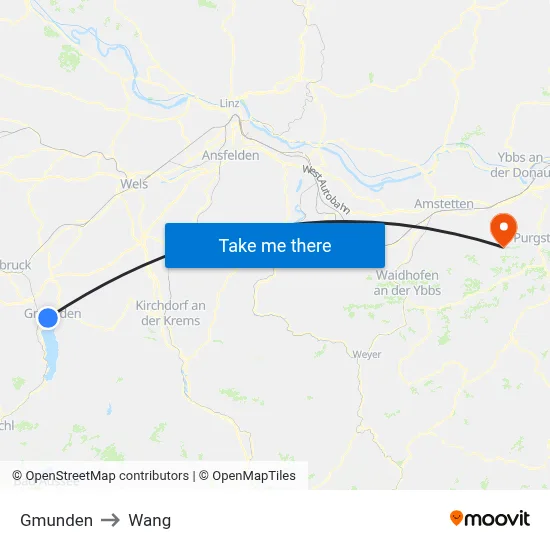 Gmunden to Wang map