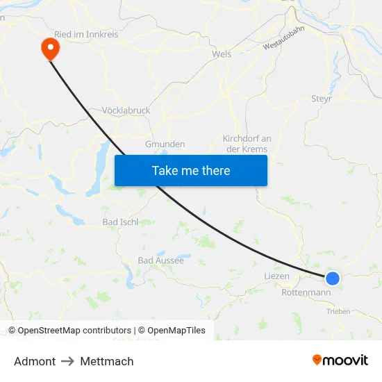 Admont to Mettmach map