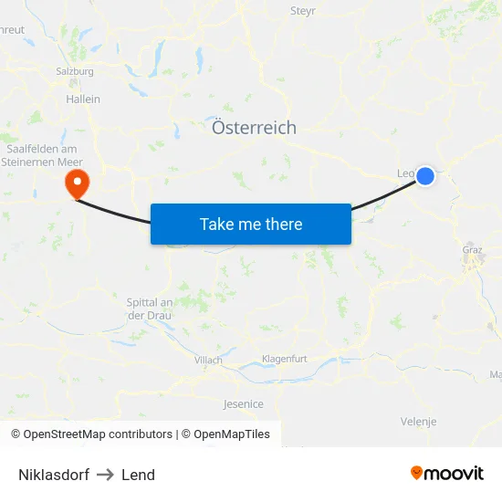 Niklasdorf to Lend map