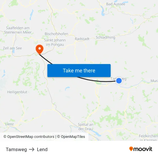 Tamsweg to Lend map