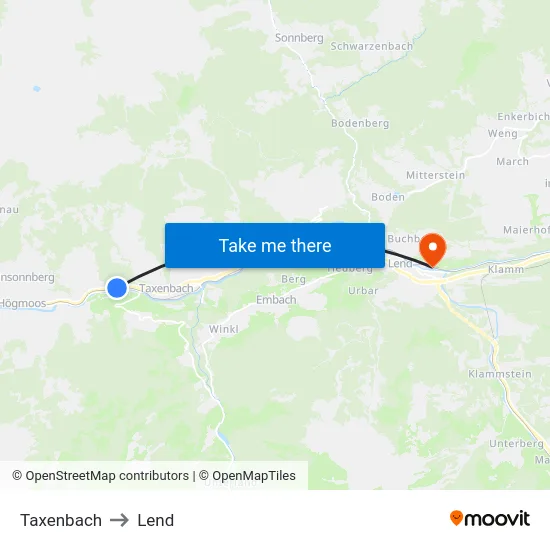 Taxenbach to Lend map
