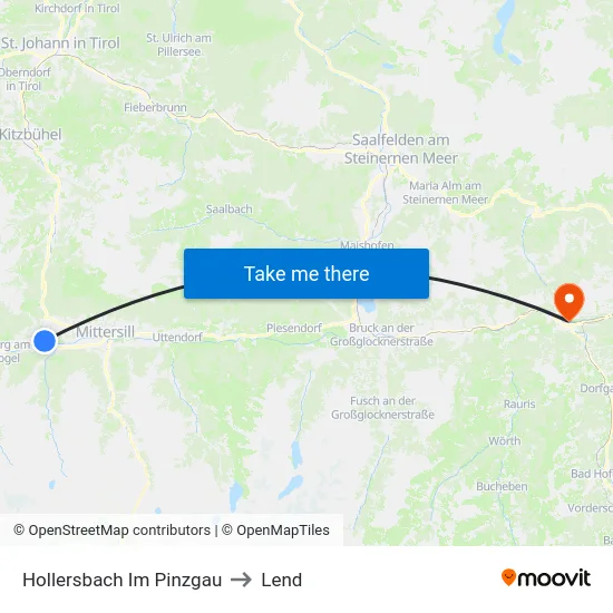Hollersbach Im Pinzgau to Lend map