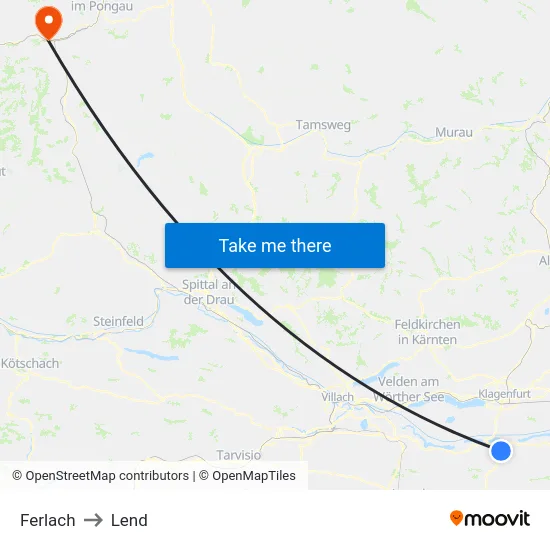 Ferlach to Lend map