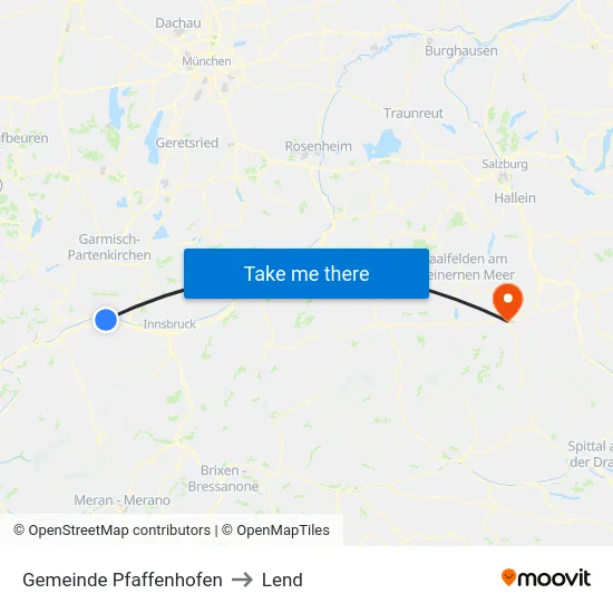 Gemeinde Pfaffenhofen to Lend map