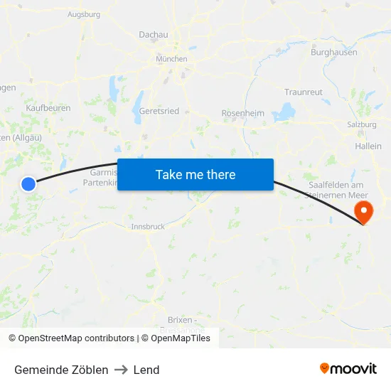 Gemeinde Zöblen to Lend map