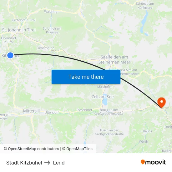 Stadt Kitzbühel to Lend map