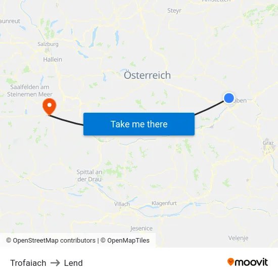 Trofaiach to Lend map