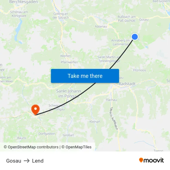 Gosau to Lend map