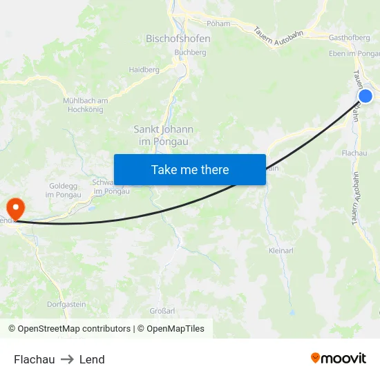Flachau to Lend map