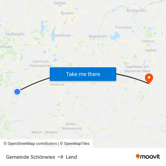 Gemeinde Schönwies to Lend map