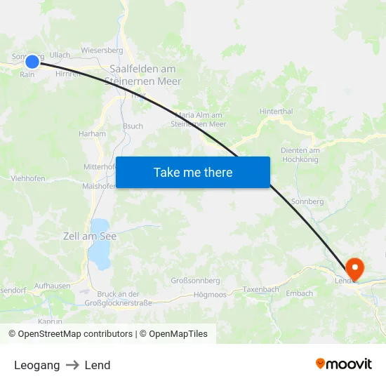 Leogang to Lend map