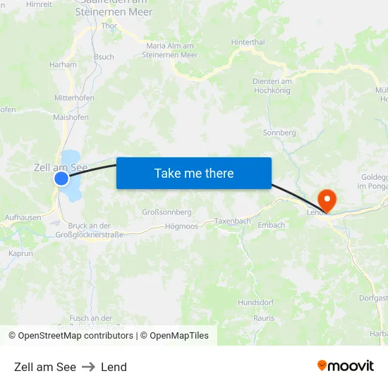 Zell am See to Lend map