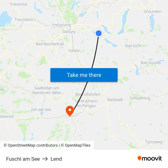 Fuschl am See to Lend map